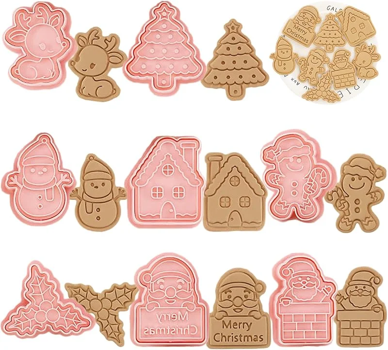 WishesMar Navidad Cortador de Galletas Kit Moldes 3D Forma de Escena Navideña para Hornear Reposteria Bricolaje Pastelería Decoración Festiva 8 Piezas — Hogar y cocina