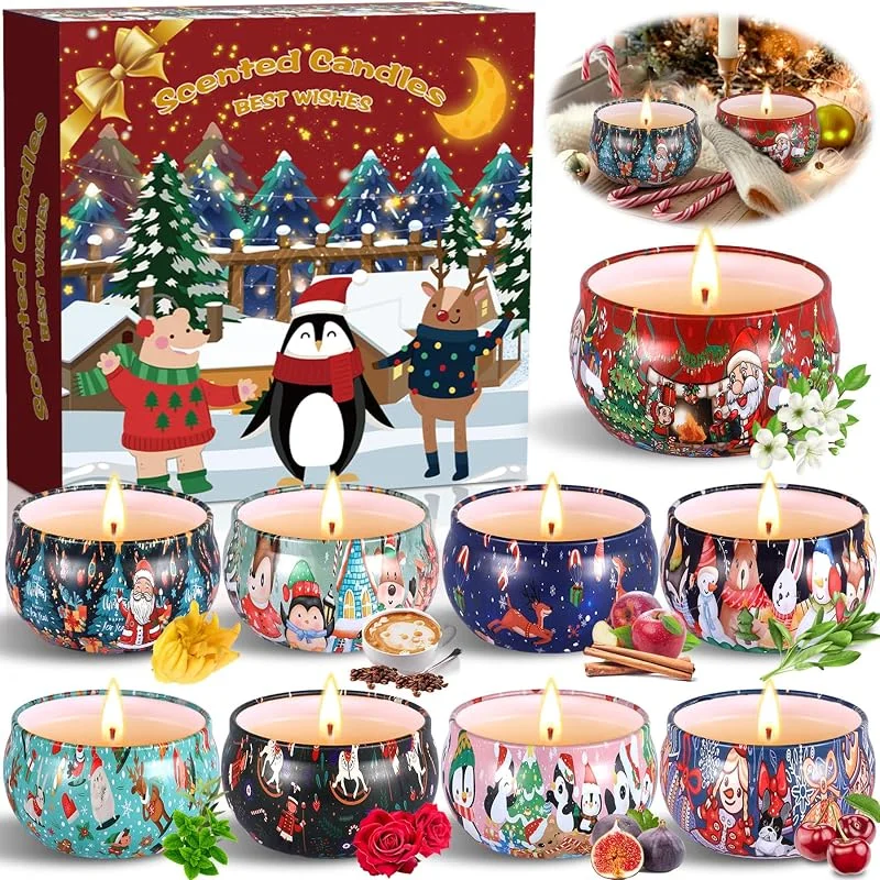 ZPQAODI Juego De Regalo De Velas Perfumadas Navideñas, 9 Piezas Vela Aromática Regalo de Velas de Soja de Aromaterapia Cera de Soja Natural Vela para Boda Navidad Cumpleaños Día de San Valentín — Cena a la luz de velas