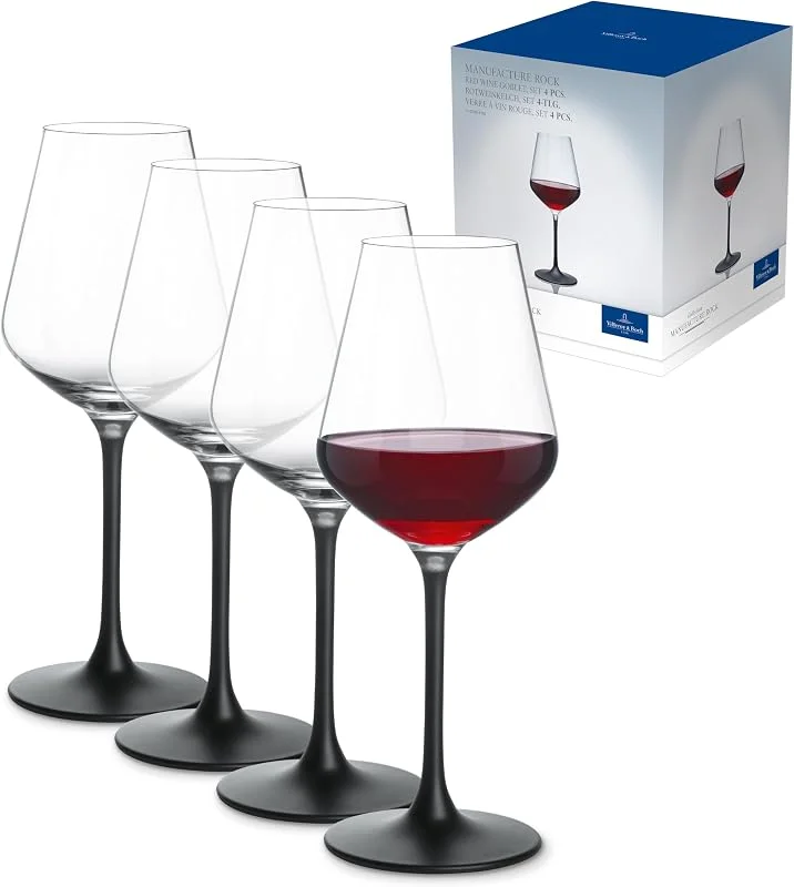 Villeroy & Boch - Manufacture Rock Copa Vino Tinto Set 4 Piezas Claro, Juego Copas de Vino Cristal Grandes, Vasos, Vidrio de Cristal — Vino y mesa festiva