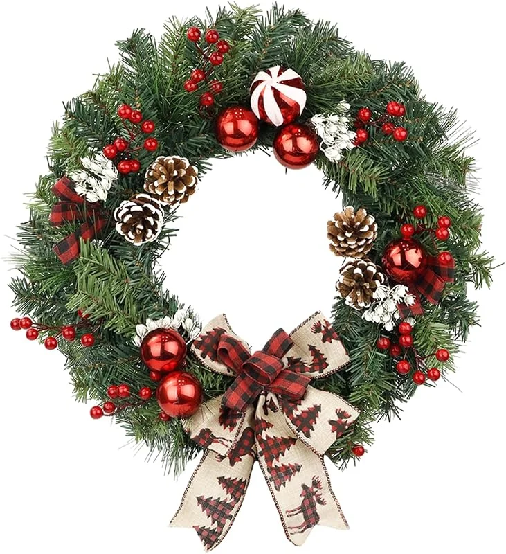 Zavothy Corona de Navidad Artificial Puerta 50 cm – Corona de Adviento — Decoracion Navidad