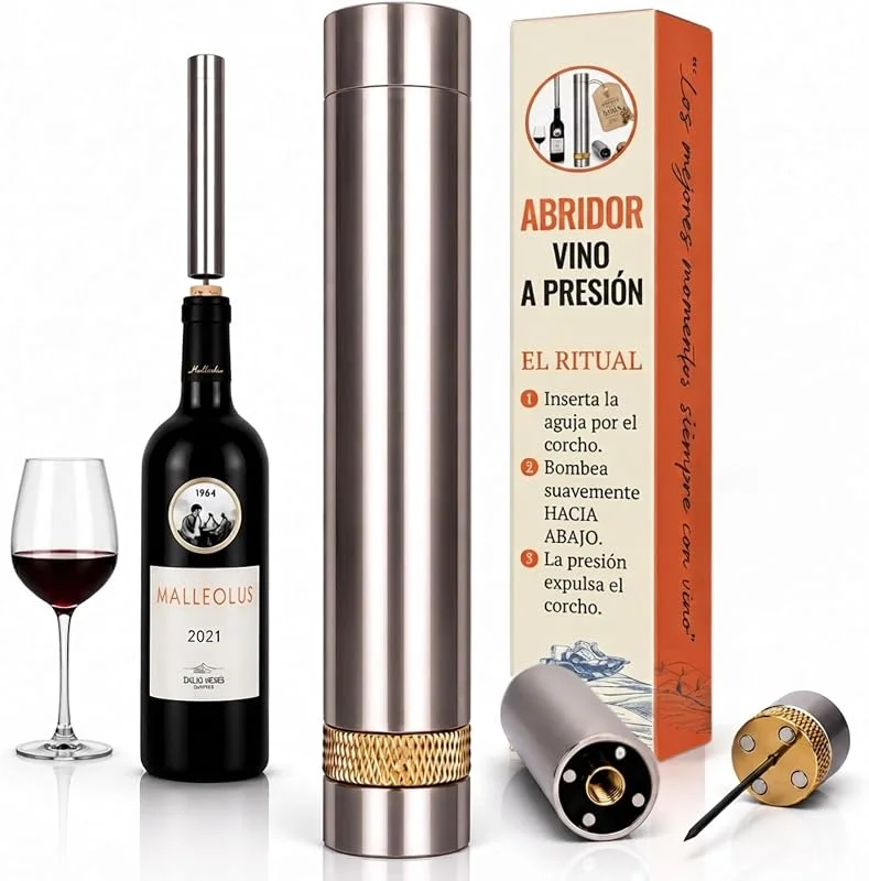 Visita la tienda de Calma visual Sacacorchos Aire Presión Profesional Acero Inoxidable Abrebotellas Premium Regalo Hombre Original Accesorio Vino Tinto Fácil Uso Sin Esfuerzo Elegante Abridor Botellas Regalo compañeros trabajo — Vino y mesa festiva