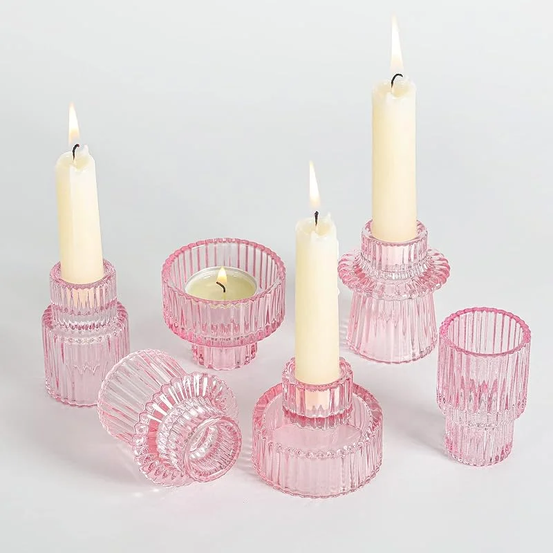 Cnwinu Juego de 6 portavelas de cristal, 2 en 1, transparentes, portavelas para velas de varilla, portavelas pequeñas, para bodas, decoración de mesa, mesa de comedor, fiesta, Navidad, Adviento, salón — Adviento y mesa