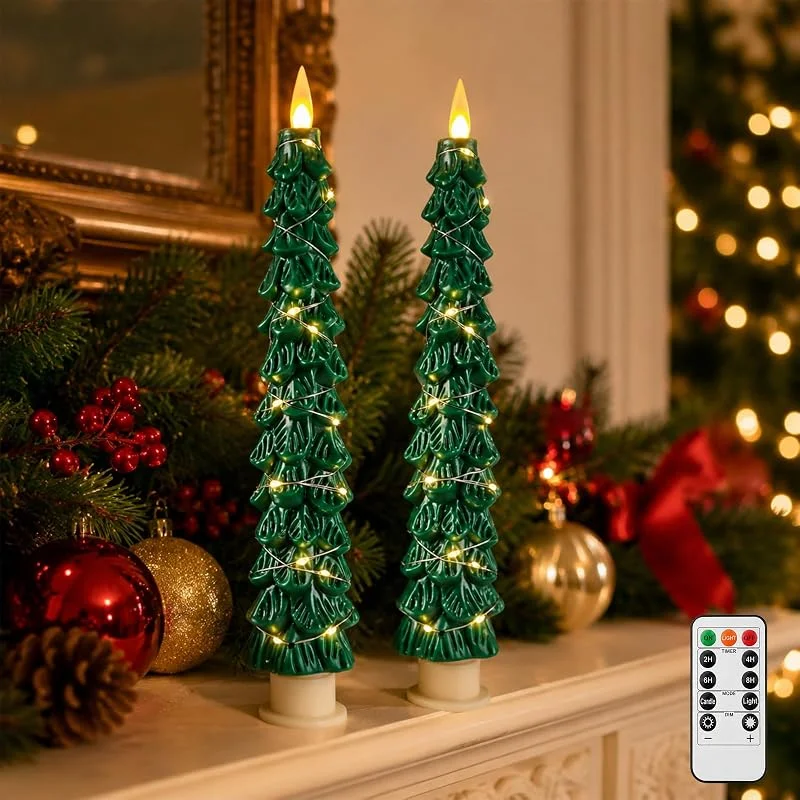 Micacorn Velas LED Árbol Navidad Set 2 Control Remoto Sin Llama ABS Decoración Hogar — Luces Navidad