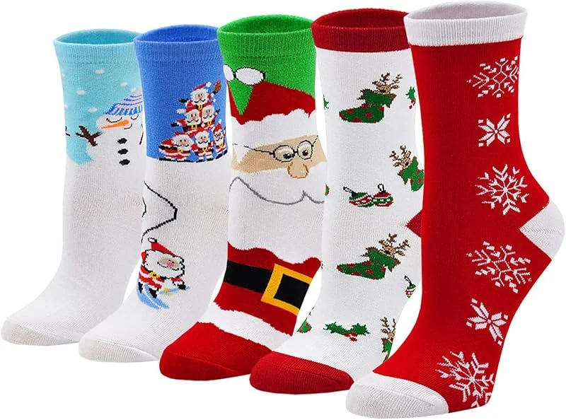 Visita la tienda de LOFIR LOFIR Calcetines de Navidad para Mujeres Divertidos para Fiesta, con Dibujos de Monigote de Nieve y Papá Noel, Talla 35-41, 5 Pares — Decoracion Navidad