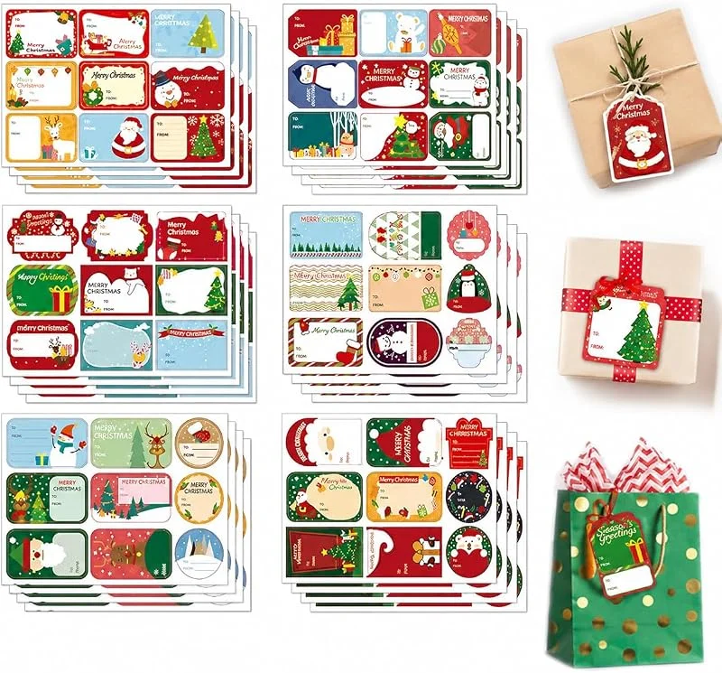 FMPXYYA Etiquetas navideñas Adhesivas para Regalos 216 Unidades, Pegatinas Decorativas con Motivos Festivos, tamaño Variado, diseño clásico Colorido para Bolsas, Cajas y envoltorios de Navidad — Envoltorio regalo