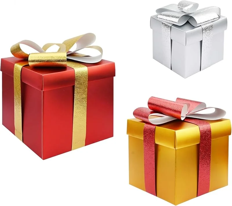 TSLBW 3 Piezas Navidad Cajas de Regalo Cajas de Cartón para Dulces con Lazo Caja de Envoltura de Regalos Navidad Embalaje para DIY Caja de Regalo Bajo el árbol de Fiesta Decoración — Envoltorio regalo
