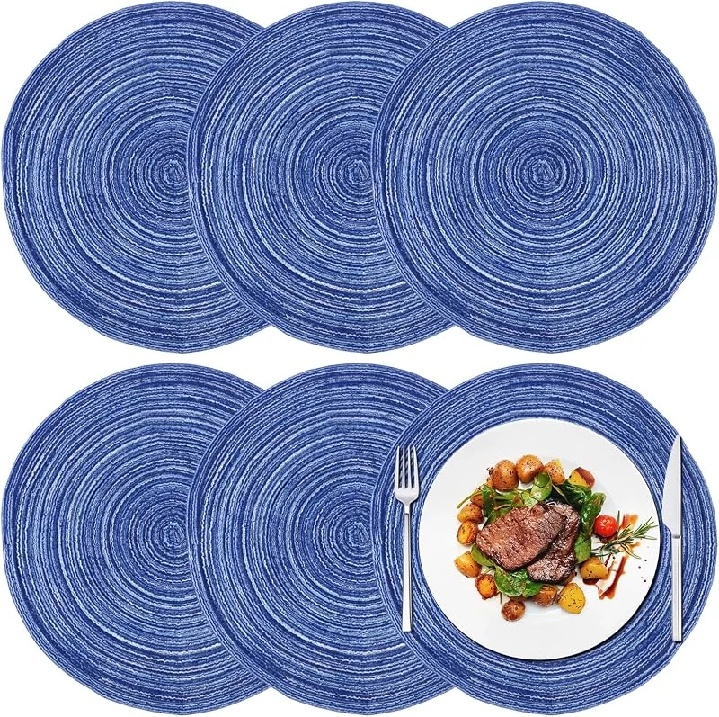 Varenzya Juego de 6 Manteles Individuales Redondos de Algodón, 38 Cm Manteles — Hogar y cocina