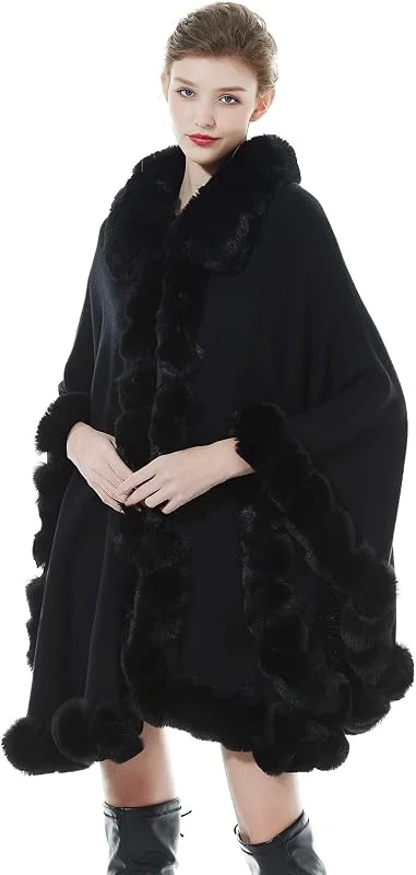 Visita la tienda de BEAUTELICATE BEAUTELICATE Chal Pelo Mujer Capa Poncho Estola Piel Sintética Cardigan Chaquetas con Cuello de Piel para Invierno Navidad Boda Fiesta — Ropa Navidad