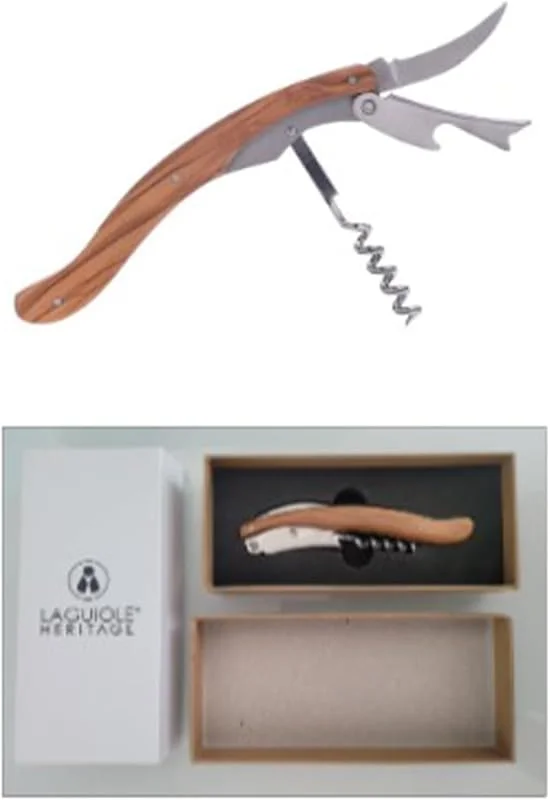 Visita la tienda de LAGUIOLE Cuchillo Sommelier 3 en 1 Laguiole Heritage - Cuchillo de camarero con sacacorchos, corta cápsulas y abrebotellas - Mango de auténtica madera de olivo - Diseño francés — Vino y mesa festiva