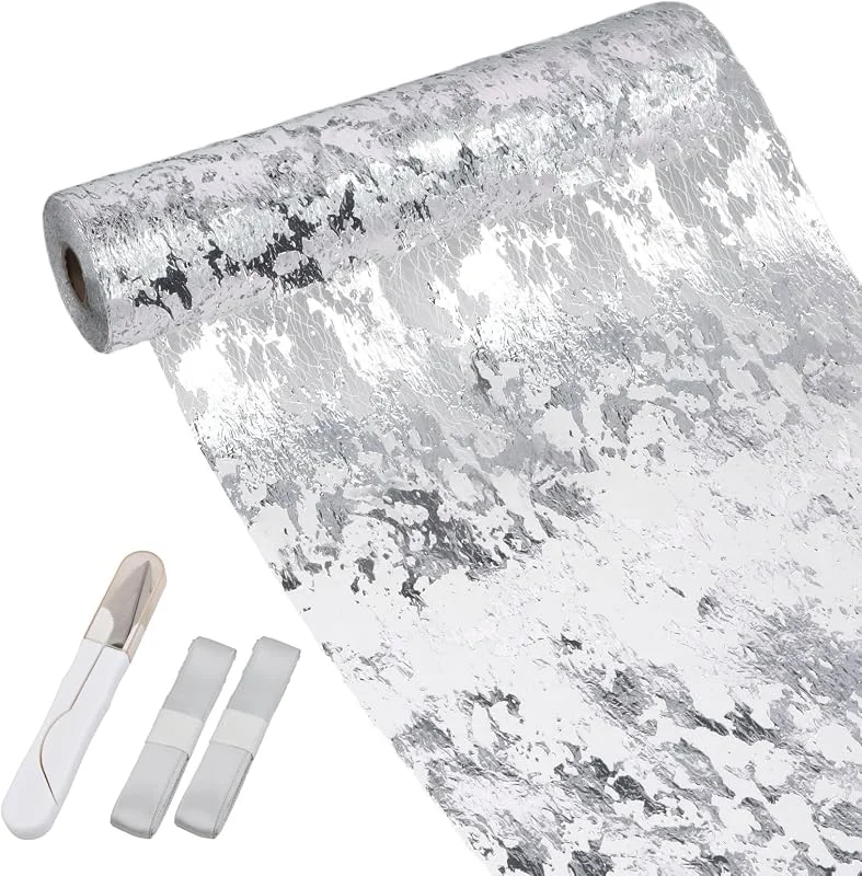 Samlonge 28 cm x 20 m Camino de Mesa Plateado, Rollo Tul Cinta de Mesa Plata Brillante con 1 Tijeras y 2 Cintas Camino de Mesa Moderno para Bodas Comuniones Bautizos y Todas Celebraciones — Hogar y cocina