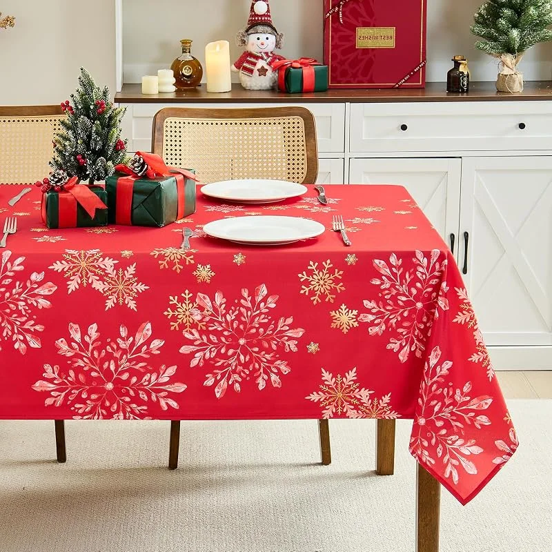 WAITER TREE Mantel navideño Manteles de Mesa Antimanchas Muñeco de Nieve 150 x 210 cm Rojo — Hogar y cocina