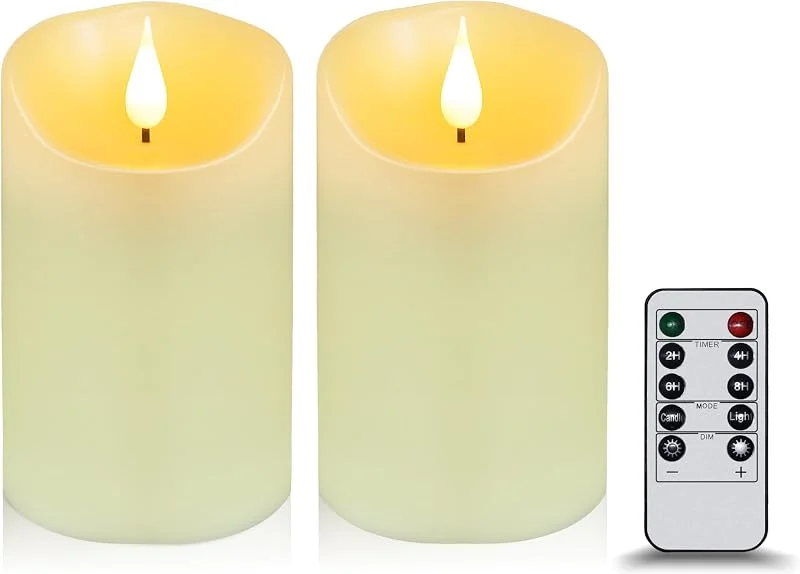 Koelaa Pack de 2 Velas LED sin Llama, Velas de Cera Real con Control Remoto y Efecto Llama Realista - Decoración para Hogar, Navidad, Bodas, Fiestas y Mesas-7.5 * 12.5cm — Cena a la luz de velas