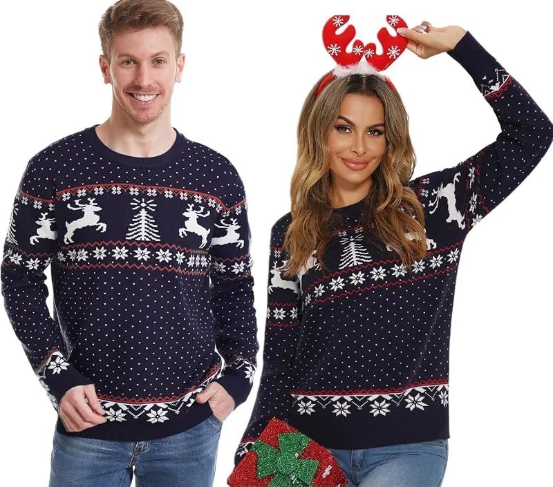 Visita la tienda de Enjyam Suéter de Navidad Hombre Jersey Navideño Sudaderas Navideñas Clásico Sweaters Christmas Pullover Punto Manga Larga Cuello Redondo Otoño Invierno — Ropa Navidad
