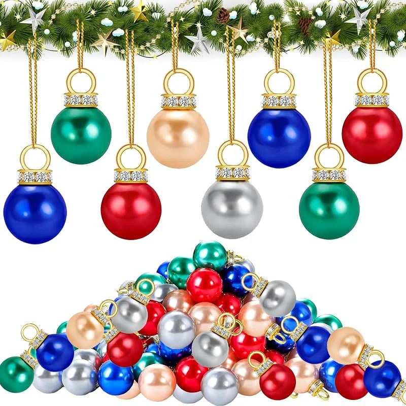 QIZHIQIAMY Juego de Bolas Navideñas Pequeñas, 60 Piezas Mini Bolas de Navidad, Mini Bola Arboles Navideñas 16 mm, Bola de Navidad Colores con 10m Alambre Dorado para Guirnaldas, Escaleras, Ventanas — Decoracion Navidad