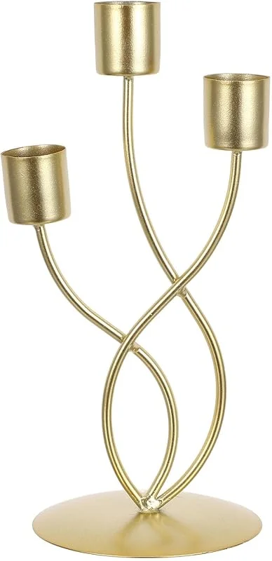 Visita la tienda de ABOOFAN Candelabro de Hierro de Tres Brazos para Mesa Dorado y Celebraciones — Cena a la luz de velas