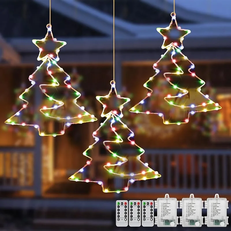 YeahBoom 3 Piezas Estrella de Navidad con 55 LED - Luces de Ventana con 8 Modos y Control Remoto - Decoración Interior para Vacaciones — Decoracion Navidad