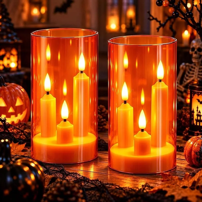 Visita la tienda de Da by Da by 2 Velas LED 3 Núcleos, Carcasa Acrílico Transparente Naranja, Sin Llama con Mando a Distancia, Efecto Llama Realista para Decoración Hogar, Halloween, Navidad, Bodas — Decoracion Navidad