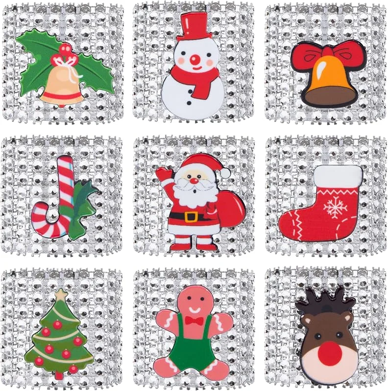 AYMQC Servilleteros de Navidad Anillos de Servilleta con Diamante de Imitación Brillantes Servilleta Hebilla para Decoraciones de Mesa d de Fiesta de Navidad 18 Piezas (Plata) — Adviento y mesa