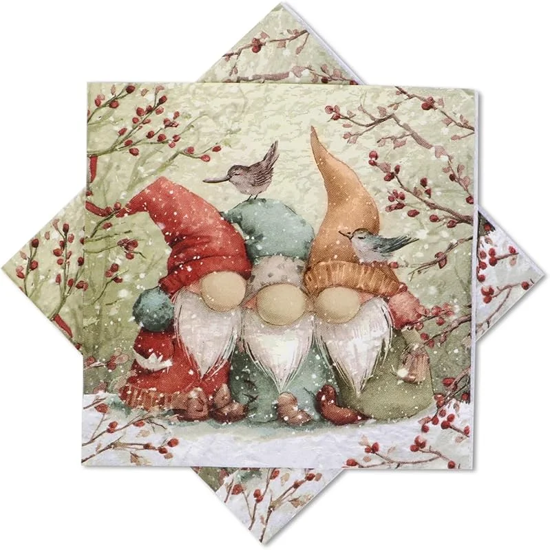 Tutukyle Servilletas Navidad 32 Piezas, Navideñas con Gnomos, Servilletas Papel Navidad de 33 x 33 cm, Decoraciones de Mesa Navideñas, Christmas Napkins para Navidad de Invierno — Adviento y mesa