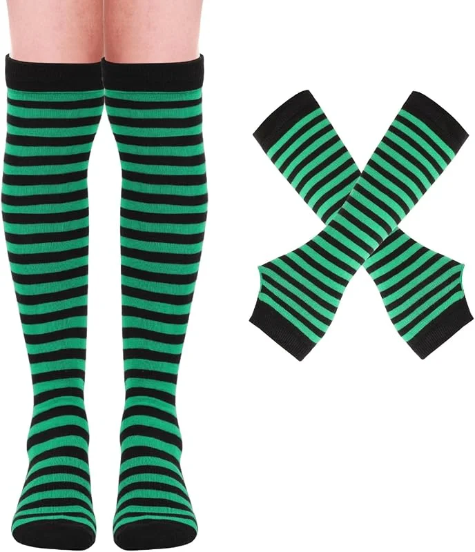Mayoii Juego de calcetines altos hasta el muslo, guantes sin dedos, calcetines largos para mujeres y niñas, calentador de piernas — Decoracion Navidad