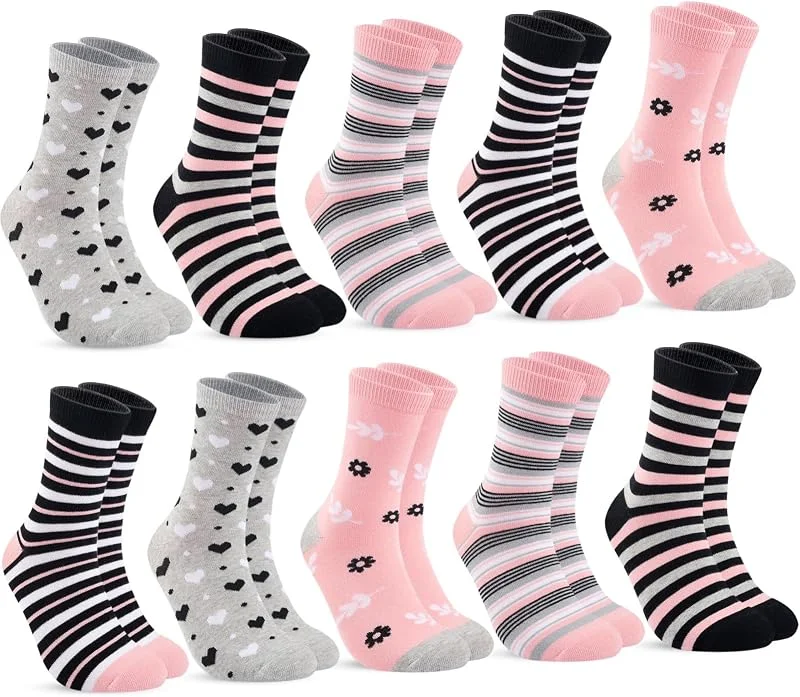 Blu Ninfee 10 pares de calcetines para mujer, tallas 39-42, 35-38, medias de algodón para mujer, calcetines largos para mujer, calcetines de algodón para mujer, calcetines de algodón con rayas y lunares — Ropa Navidad
