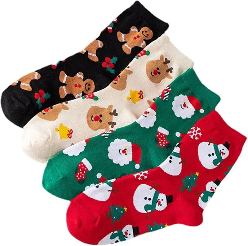 Bymivofun 4 pares Calcetines Navideños, Lindos Calcetines de Algodón, Calcetines de Año Nuevo, para Niñas Damas Regalos de Año Nuevo de Navidad en Invierno — Decoracion Navidad
