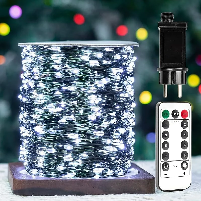 Visita la tienda de ZELUXDOT Luces de Hadas ZELUXDOT 120m, 1200 LEDs de Alambre de Cobre Verde Blanco Frío, Luces LED Impermeables para Uso Exterior, Interior con Control Remoto de 8 Modos para Árbol de Navidad, Patio, Patio Trasero — Luces Navidad