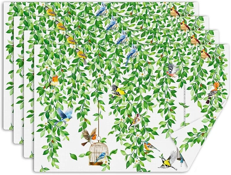 Visita la tienda de comfoyar comfoyar Juego de 4 Manteles Individuales Planta Trepadora, Salvamanteles Individuales de Manteles Lavables Hoja Verde Pájaro para Cocinas y Comedores Fiestas Decoración de Mesas 30 x 45 cm — Hogar y cocina