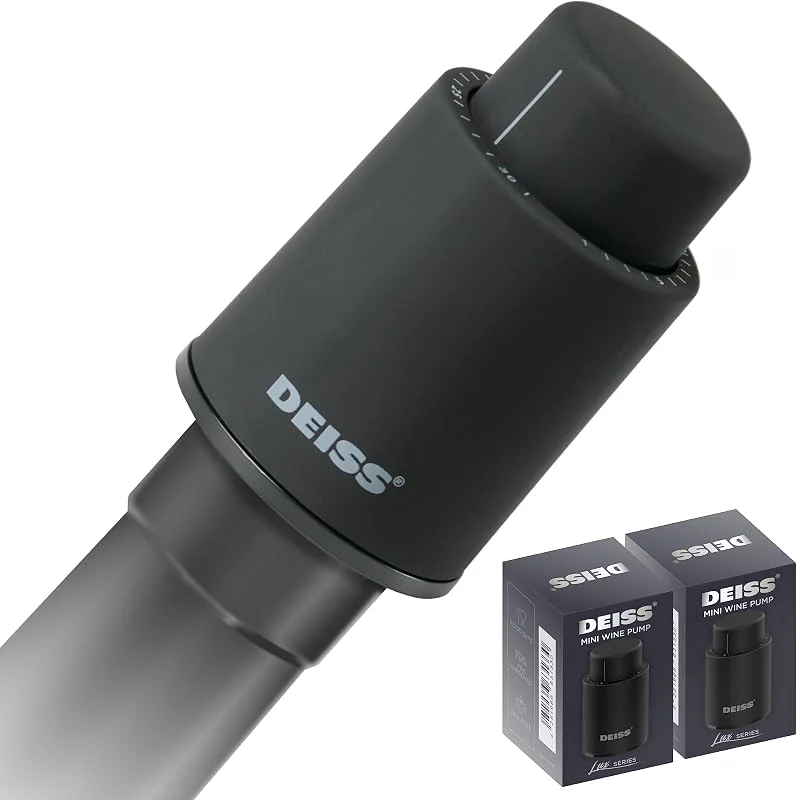 Visita la tienda de Deiss Deiss LUX [2 PCS] Tapón para botellas de vino, taponesreutilizables para botellas de vino, conservador de vino al vacío con marcadores de fecha, tapón para vino, conservador de vino para mantenerel — Vino y mesa festiva