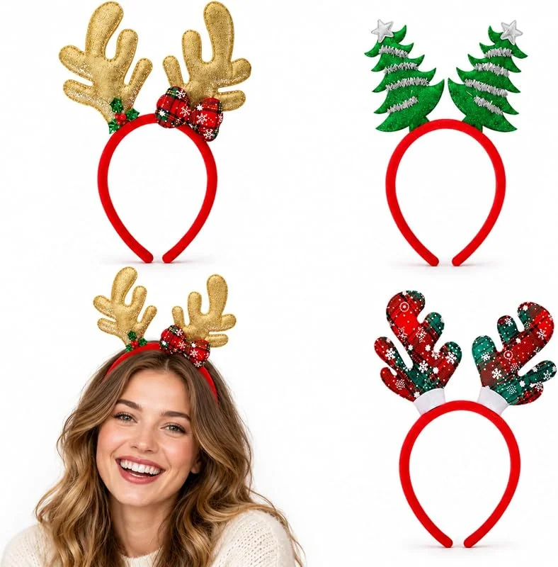 Nehaluxiso 3 Diademas navideñas, Diadema de Reno, para Adultos — Ropa Navidad