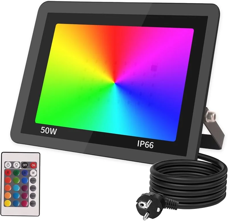 JBdusn Foco LED RGB de Colores Exterior, 50W Foco LED Proyector Colores IP66 Impermeable, 16 Color 4 Modos, Para Jardín, Terraza, Halloween, Pascua, Navidad, Iluminación Paisajística — Luces Navidad