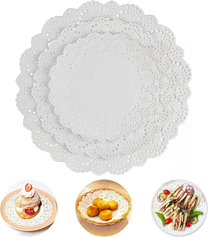 WEINIBAO 300 hojas de manteles de encaje redondos para tartas, color blanco, punta para tartas, papel redondo, manteles individuales de papel, posavasos de papel para bodas, cumpleaños, tartas, postres — Hogar y cocina