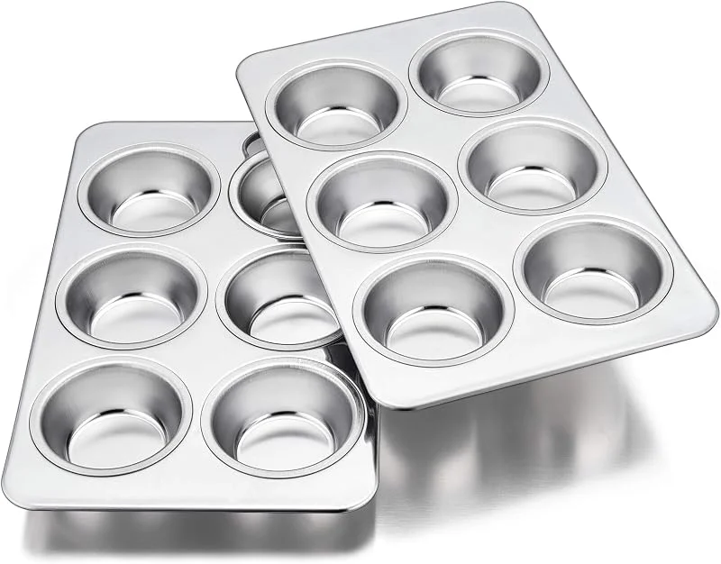 Homikit Moldes para muffins de acero inoxidable, juego de 6 moldes para hornear magdalenas, 2 unidades, para 6 magdalenas, pudding brownies, 29 x 18 cm, apto para lavavajillas — Hogar y cocina