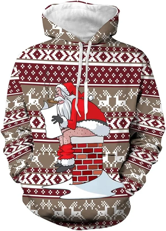 PINTUTU Sudadera Navidad Hombre Jersey Navideño Reno Feo Navidad 3D Mujer Ugly Christmas Hoodie Hombre Sudadera Navideño Hoodies Sudaderas Navideñas Sweatshirt Divertido Gracioso Cómodo — Ropa Navidad