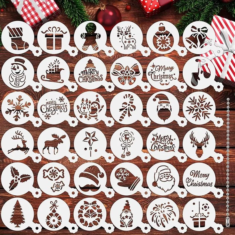 JULBEAR 36 plantillas reutilizables para tartas de Navidad, galletas, pintura, postre, café, decoración de Navidad — Hogar y cocina