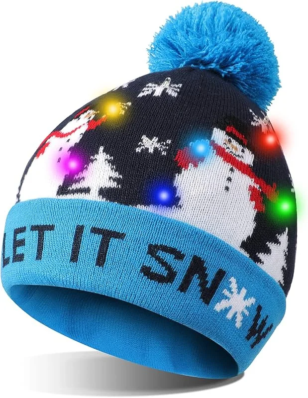 TAGVO Sombrero LED Light Up Sombrero Beanie Gorro, 6 Sombrero Colorido LED Christmas Hat, Sombrero de Sombrero de Nieve Invernal Sombrero Feo Sombrero Beanie Cap — Ropa Navidad