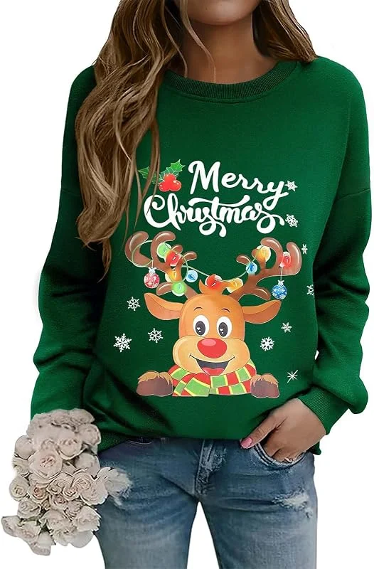 Visita la tienda de Lonya Lonya Sudadera Navideña Mujer Jersey Feo Ugly Christmas con Árbol de Navidad Manga Larga Cuello Redondo Informal y Divertida Camisetas para Fiestas — Ropa Navidad