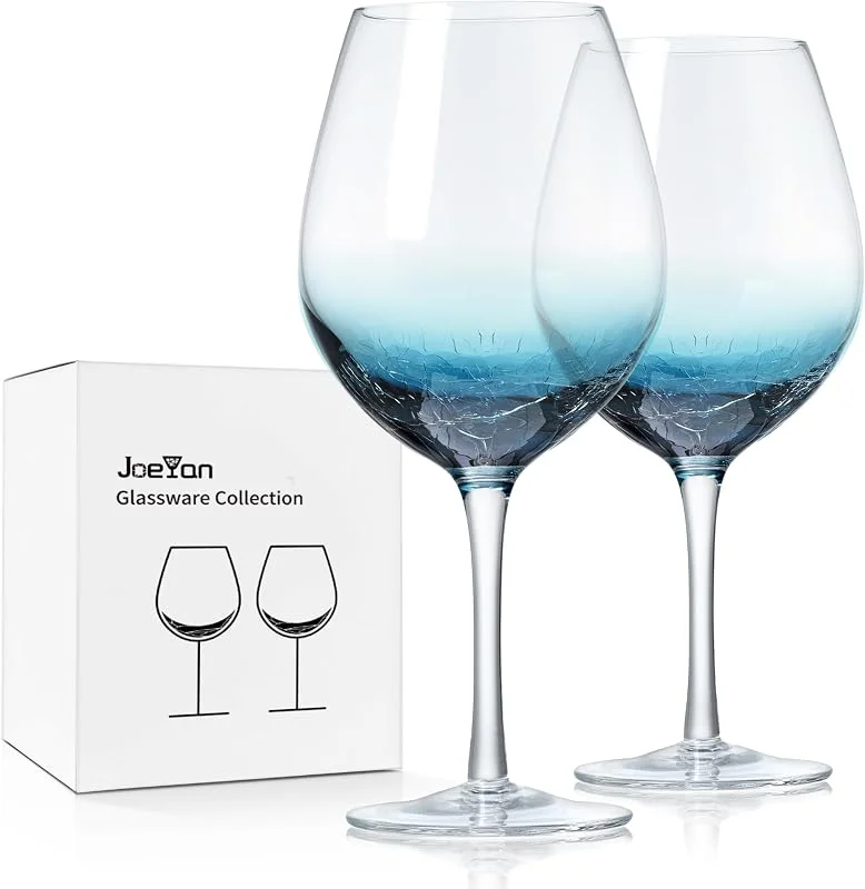 Visita la tienda de Joeyan Joeyan 630ml Grande Copas de Vino de Cristal con Craquelado Azul, Juego de 2 — Vino y mesa festiva