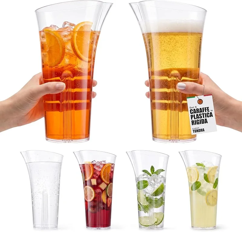 TUNDRA ICE INTERNATIONAL Tundra – Juego de 6 jarras de plástico rígido transparentes 1 litro — Vino y mesa festiva