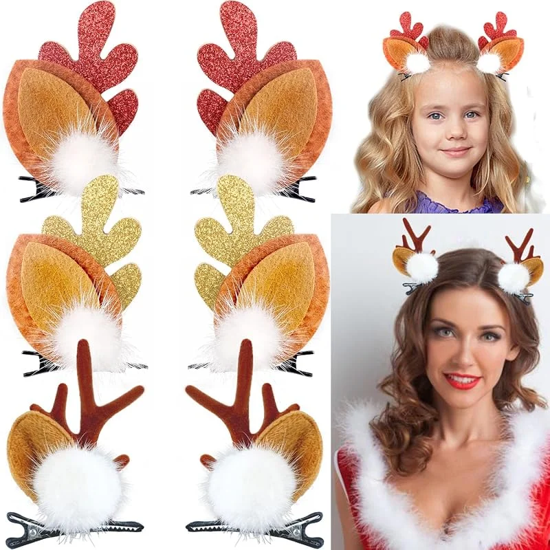 NUOGUAYI Pinzas para el Pelo Navidad, Pinzas de Pelo de Reno Navidad, Accesorios Pelo Niña de Navida, Navideñas Horquillas, para El Cabello Navida para Niña Mujer (A) — Ropa Navidad