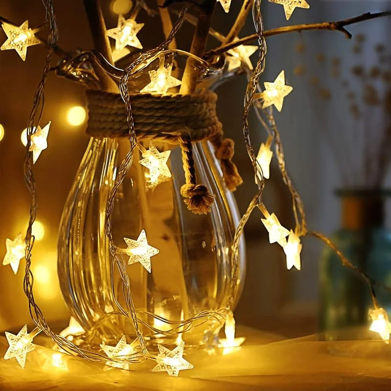 Rock Ninja Cadena de Luces - Guirnalda Luces 6M 40 LED - Guirnalda Pilas Estrella - Decoración Interior, Jardines, Casas, Boda, Fiesta de Navidad [Clase de eficiencia energética A+++] (Estrella) — Decoracion Navidad
