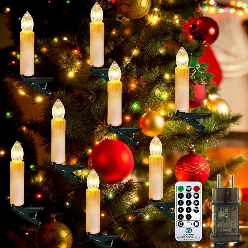 Artrastar Guirnalda De Luces LED Velas Para Árbol De Navidad 11 M 20 LED Con Clip IP44 Iluminación De Árbol Guirnaldas De Interior Con Enchufe Blanco Cálido — Luces Navidad