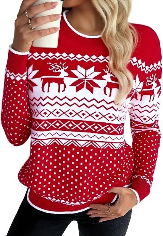 Visita la tienda de Jahetuul Jersey Navidad Parejas de Punto con Reno y Copos — Ropa Navidad