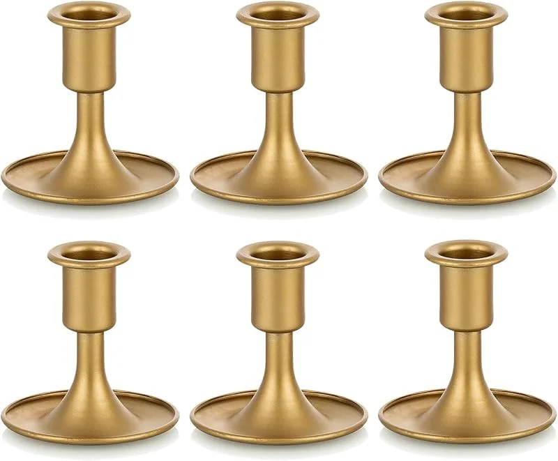 Romadedi Juego de 6 portavelas de metal, color dorado — Cena a la luz de velas