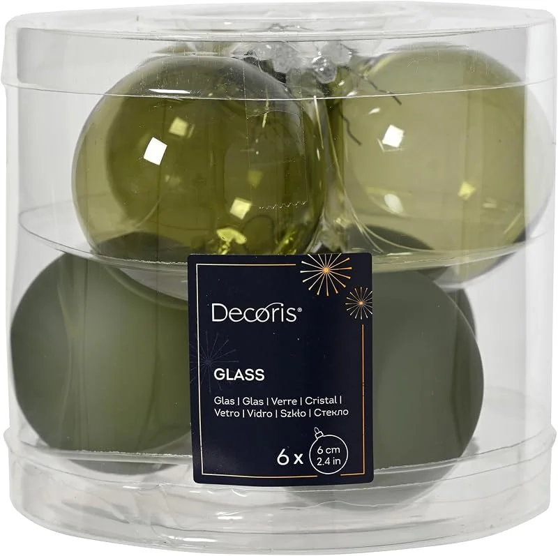 Kaemingk Bolas de Navidad de cristal, 6 cm x 6 unidades, mate y brillante, transparentes, bolas para árbol de Navidad para árbol de Navidad, decoración para árbol de Navidad y decoración de árbol de Navidad — Decoracion Navidad