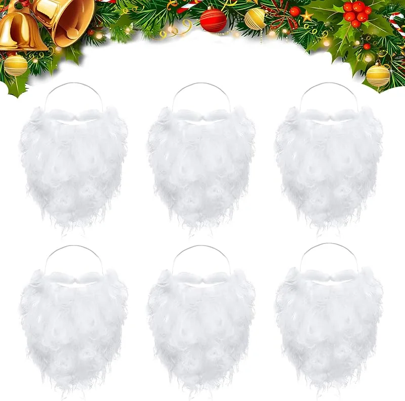 DIELOVEHUA 6 Piezas Barba de Santa, Blancos Barba de Santa, Disfraz de Barba Falsa, Disfraz de Papá Noel, para Adolescentes Adultos Accesorios Disfraz para Navidad Cosplay — Ropa Navidad