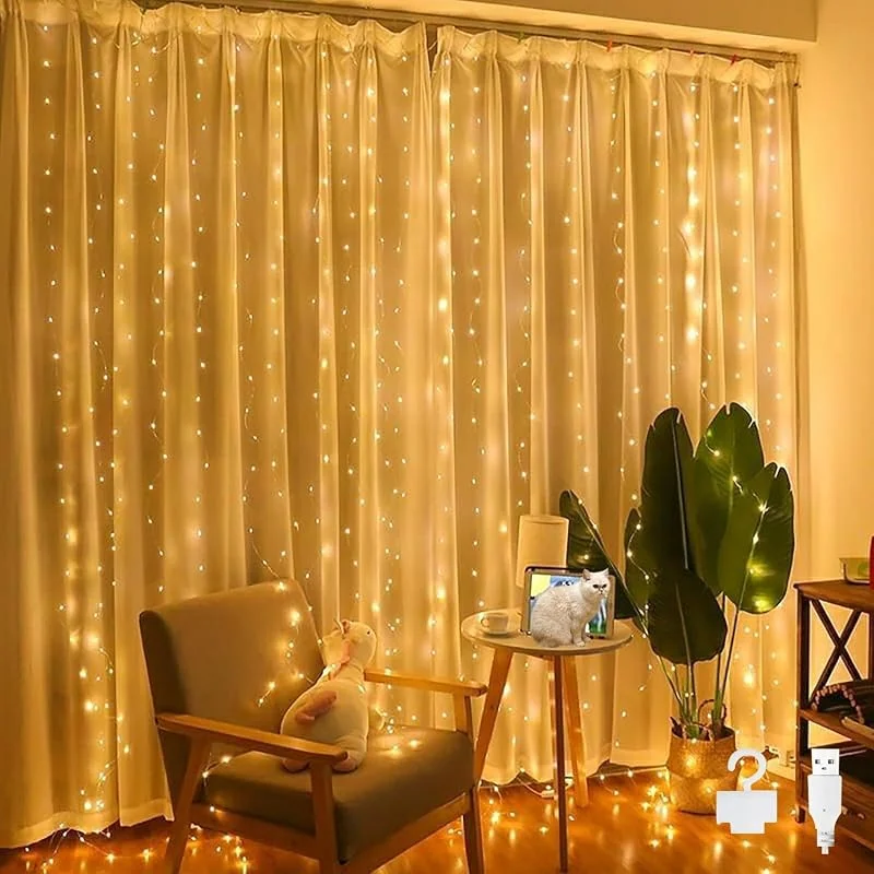 Visita la tienda de Bigzom Cortina de Luces de Hada, Cortina de Luz Interior Exterior 2x2m Luces de Hada Interior 200 LEDs IP65 Impermeable cortina de luces de hada con 10 Ganchos para el Día de San Valentín(Blanco Cálido) — Luces Navidad