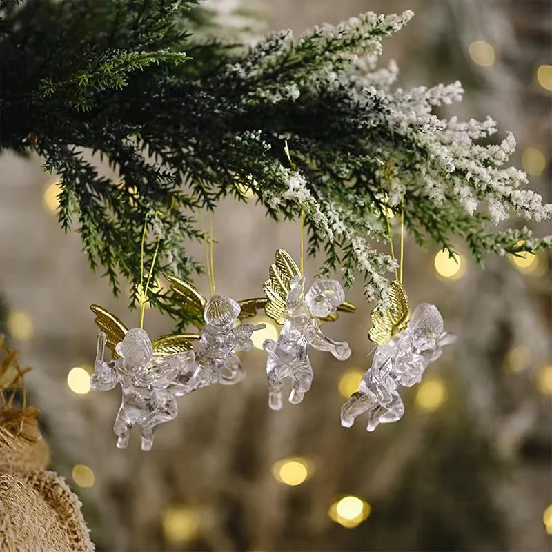 Winwild 12 Piezas de Colgantes de árbol de Navidad de ángel pequeño, Decoraciones de árbol de Navidad de ángel pequeño con alas Doradas para árbol de Navidad, Perchas de Regalo, Coronas de Adviento — Decoracion Navidad