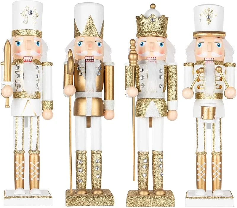 KI Store 38 cm - Figura de cascanueces de Navidad - Figura de madera grande - Decoración navideña (dorado y blanco) — Decoracion Navidad