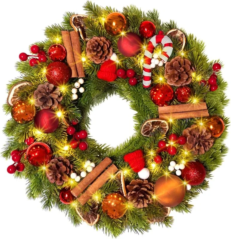 Visita la tienda de GlobaLink GlobaLink Corona Navidad Puerta, Guirnalda Navidad con 40cm 40LED-Caramelo — Decoracion Navidad